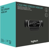 Logitech C922 Pro Stream Webcam Noir, 1920 x 1080 pixels, 60 ips, 1280x720@60fps, 1920x1080@30fps, 720p, 1080p, H.264, 87°