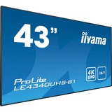 iiyama ProLite LE4340UHS-B1, Affichage public Noir, 108 cm (42.5"), LED, 3840 x 2160 pixels, 18/7