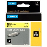 Dymo Bagues Thermorétractables IND- 12mm x 1,5m, Étiquette à gaine thermorétractable 5m, Noir sur jaune, Multicolore, -55 - 135 °C, UL 224, MIL-STD-202G, MIL-81531, SAE-DTL 23053/5 (1, 3), DYMO, Rhino