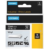 Dymo Rhino étiquettes industrielles autocollantes en vinyle | 12 mm x 5,5 m | impression en blanc sur fond noir, Ruban 5 m | impression en blanc sur fond noir, Blanc sur noir, Multicolore, Vinyl, -40 - 80 °C, UL 969, DYMO