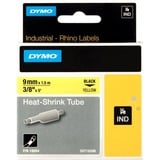 Dymo Rhino gaines thermorétractables industrielles | 9 mm x 1,5 m | Impression en noir sur fond jaune | pour étiqueteuses Rhino, Étiquette à gaine thermorétractable 5 m | Impression en noir sur fond jaune | pour étiqueteuses Rhino, Noir sur jaune, Multicolore, -55 - 135 °C, UL 224, MIL-STD-202G, MIL-81531, SAE-DTL 23053/5 (1, 3), DYMO, Rhino