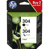 HP Pack de 2 cartouches authentiques d'encre noire/trois couleurs 304 Rendement standard, Encre à pigments, Encre à colorant, 4 ml, 2 ml, 2 pièce(s)