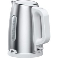 Braun WK 1500 bouilloire 1,7 L 2200 W Acier inoxydable, Blanc Acier inoxydable/Blanc, 1,7 L, 2200 W, Acier inoxydable, Blanc, Indicateur de niveau d'eau, Arrêt de sécurité en cas de surchauffe