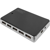 Digitus Concentrateur USB 2.0, 10 ports, Hub USB Noir/Argent, 10 ports, USB 2.0, 480 Mbit/s, Noir, Argent, Chine, 5 V, 4 A
