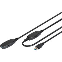 Digitus Câble de rallonge actif USB 3.2 Gen 1, 20 mètres, Câble d'extension Noir