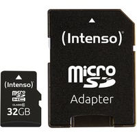 Intenso 32GB MicroSDHC 32 Go Classe 10, Carte mémoire 32 Go, MicroSDHC, Classe 10, 25 Mo/s, Résistant aux chocs, Résistant à une température, Résistant à l’eau, Résistant aux rayons X, Noir