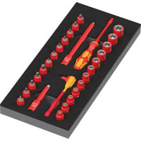 Wera Insert en mousse 8007 A VDE Zyklop VDE Cliquet Set 1, 1/4", Clés mixtes à cliquet Noir/Rouge