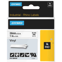 Dymo Rhino Étiquettes en vinyle industrielles | 24 mm x 5,5 m | autocollantes impression en noir sur fond blanc | pour étiqueteuses Rhino et LabelManager, Ruban 5 m | autocollantes impression en noir sur fond blanc | pour étiqueteuses Rhino et LabelManager, Noir sur blanc, Multicolore, Vinyl, -40 - 80 °C, UL 969, DYMO