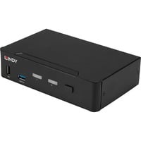 Lindy 39312 commutateur écran, clavier et souris Noir, Switch KVM Noir, 7680 x 4320 pixels, 4K Ultra HD, Noir