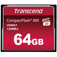 Transcend 64GB 800x CF 64 Go CompactFlash MLC, Carte mémoire Noir, 64 Go, CompactFlash, MLC, 120 Mo/s, 60 Mo/s, Noir