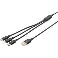 Digitus Câble de charge 3 en 1, USB-A > Lightning + USB-C + Micro-USB Noir