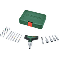 Bosch Tournevis à cliquet avec poignée en T et jeu de bits, 22 pièces, Set d'embouts de vissage Vert/Noir