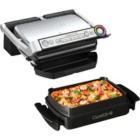 Tefal OptiGrill + GC714D Gril de contact grill à contact électrique Argent/Noir, Acier inoxydable, Rectangulaire, 600 cm², Aluminium, Thermoplastique, Prêt, Temperature