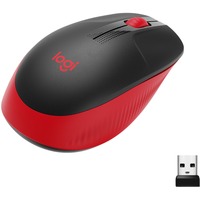 Logitech M190 Full-Size Wireless Mouse, Souris Noir/Rouge, Ambidextre, Optique, RF sans fil, 1000 DPI, Rouge