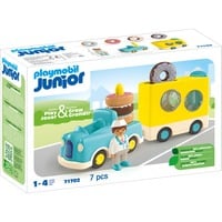 PLAYMOBIL Junior : camion de donuts fou avec fonction d'empilage et de tri, Jouets de construction 