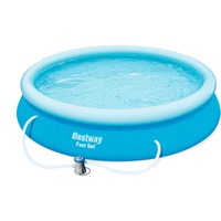 Bestway Fast Set Piscine autoportante Pool, set avec pompe 3.66m x 76cm Bleu, set avec pompe 3.66m x 76cm, 5377 L, Piscine gonflable, Bleu, 15 kg