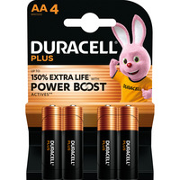 Duracell Plus Batterie à usage unique AA Alcaline Batterie à usage unique, AA, Alcaline, 1,5 V, 4 pièce(s), Noir, Or