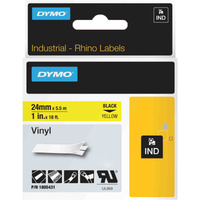 Dymo Rhino Étiquettes en vinyle industrielles | 24 mm x 5,5 m | autocollantes impression en noir sur fond jaune | pour étiqueteuses Rhino et LabelManager, Ruban 5 m | autocollantes impression en noir sur fond jaune | pour étiqueteuses Rhino et LabelManager, Noir sur jaune, Multicolore, Vinyl, -40 - 80 °C, UL 969, DYMO