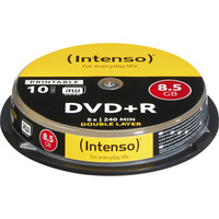 Intenso 1x10 DVD+R 8.5GB 8x Double Layer printable 8,5 Go DVD+R DL 10 pièce(s), Support vierge DVD DVD+R DL, 120 mm, Imprimable, Boîte à gâteaux, 10 pièce(s), 8,5 Go