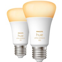 Philips Hue A60 - Ampoule connectée E27 - 800 (lot de 2), Lampe à LED Philips Hue White ambiance A60 - Ampoule connectée E27 - 800 (lot de 2), Ampoule intelligente, Blanc, Bluetooth/Zigbee, LED intégrée, E27, Lumière du jour froide, Blanc chaud