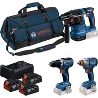Bosch Set professionnel 18V Marteau perforateur GBH 18V-22 + Perceuse-visseuse GSR 18V-65 + Clé à chocs GDX 18V-285, Tournevis Bleu/Noir