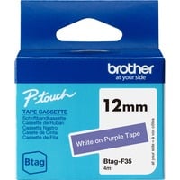 Brother BTAG-F35 - Ruban adhésif blanc sur violet, 12 mm de large, non laminé 12 mm de large, non laminé, Blanc sur fond violet, Philippines, 5 année(s), Brother, P-touch PT-N10, PT-N20, PT-N25BT, 1,2 cm