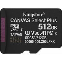 Kingston 512GB micSDXC Canvas Select Plus Gen3 150R A1 (Adaptateur SD non inclus), Carte mémoire Noir, 512 Go, MicroSDXC, Classe 10, UHS-I, 150 Mo/s, Class 3 (U3)