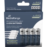 MediaRange Batterie USB-C Li-Ion, Mignon AA I 1.5V | 1400 mAh, pack de 4 