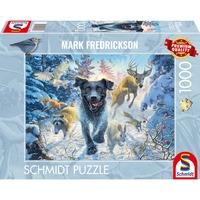 Schmidt Spiele Mark Fredrickson : Amour des chiens - Labrador noir dans la neige, Puzzle 