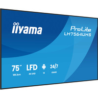 iiyama LH7564UHS-B1AG Écran d'affichage dynamique Écran plat de signalisation numérique 190,5 cm (75") Wifi 500 cd/m² 4K Ultra HD Noir Intégré dans le processeur Android 24/7, Affichage public Noir (Mat), Écran plat de signalisation numérique, 190,5 cm (75"), 3840 x 2160 pixels, Wifi, 24/7