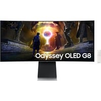 Samsung Odyssey G8 G85SD 34" Moniteur UltraWide gaming incurvé Argent, 1x DisplayPort, 2x HDMI, 2x USB-A, 175 Hz, Wi-Fi 5, BT