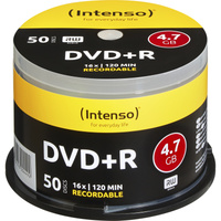 Intenso 4111155 DVD vierge 4,7 Go DVD+R 50 pièce(s), Support vierge DVD DVD+R, 120 mm, Boîte à gâteaux, 50 pièce(s), 4,7 Go