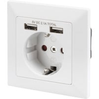 Digitus Prise de sécurité encastrée, avec 2x USB-A, Prise de courant Blanc