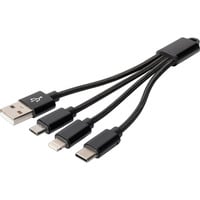 Digitus Câble de charge 3 en 1, USB-A 2.0 > Lightning + USB-C + Micro-USB Noir