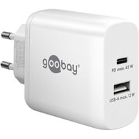 goobay 45W GaN USB-C PD Dual Fast Charger, Chargeur Blanc