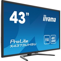 iiyama ProLite X4373UHSU-B1, Affichage public Noir, 108 cm (42.5"), 3840 x 2160 pixels, 4K Ultra HD, 3 ms, Noir