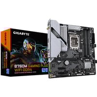 GIGABYTE B760M GAMING PLUS WIFI DDR4 Carte mère - Compatible avec les processeurs Intel Core de 14e génération, VRM 4+1+1 phases, jusqu'à 5333 MHz DDR4 (OC), 2xPCIe 4.0 M.2, Wi-Fi 6, LAN 1 GbE, USB 3.2 Gen 1 carte mère socket 1700 Noir/Argent, VRM 4+1+1 phases, jusqu'à 5333 MHz DDR4 (OC), 2xPCIe 4.0 M.2, Wi-Fi 6, LAN 1 GbE, USB 3.2 Gen 1, Intel, LGA 1700, Intel® Celeron®, Intel Core i3 12th Gen, Intel Core i3 13th Gen, Intel Core i3 14th Gen, Intel..., LGA 1700, 128 Go, DDR4-SDRAM