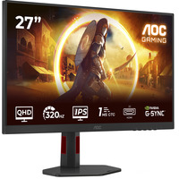 AOC Q27G4SRU 27" Moniteur gaming Noir, 1x DisplayPort, 2x HDMI, 4x USB-A, 320 Hz, 68,6 cm (27"), 2560 x 1440 pixels, Quad HD, LED, 1 ms, Noir, Rouge