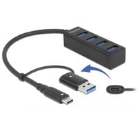 DeLOCK USB 3.2 Gen 1 à 4 ports avec connexion USB Type-C ou USB Type-A, Hub USB Noir