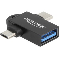 DeLOCK Adaptateur USB 3.2 Gen 1 2 en 1, prise USB-A > USB-C + Micro-USB B, OTG Noir