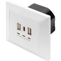 Digitus Prise encastrée, avec ports USB A et USB-C, Prise de courant Blanc