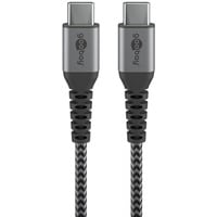 goobay Câble textile USB-C avec connecteurs métalliques Gris/Argent, 0,5 mètre, 60W