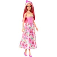 Barbie Poupée royale aux cheveux roses et blonds, jupe imprimée papillon rose fuchsia