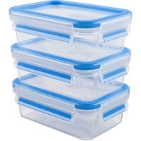 Emsa Récipients fraîcheur Clip & Close 0,55 L, Boîte Transparent/Bleu, 3 pièces, rectangulaires