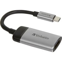 Verbatim 49143 câble vidéo et adaptateur 0,1 m USB Type-C HDMI Noir, Argent Argent/Noir, 0,1 m, USB Type-C, HDMI, Mâle, Femelle, Droit