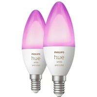 Philips Hue Flamme - Ampoule connectée E14 - (pack de 2), Lampe à LED Philips Hue White and Color ambiance Flamme - Ampoule connectée E14 - (pack de 2), Ampoule intelligente, Blanc, Bluetooth/Zigbee, LED intégrée, E14, 2000 K