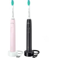 Philips Sonicare 3100 series 3100 series HX3675/15 2x Brosses à dents électriques - Noire/Rose, Brosse a dents electrique Noir/Rose, Adulte, Brosse à dents à ultrasons, Soin quotidien, 31000 mouvements par minute, Noir, Rose, 2 min