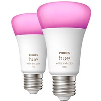 Philips Hue A60 - Ampoule connectée E27 - 1100 (pack de 2), Lampe à LED Philips Hue White and Color ambiance A60 - Ampoule connectée E27 - 1100 (pack de 2), Ampoule intelligente, Blanc, Bluetooth/Zigbee, LED, E27, 2000 K