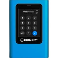 Kingston IronKey 3840GB Vault Privacy 80 XTS-AES 256-bit Encrypted External SSD Bleu/Noir, 3,84 To, USB Type-C, 3.2 Gen 1 (3.1 Gen 1), 230 Mo/s, Protection par mot de passe, Bleu