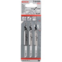 Bosch Lames de scie sauteuse T 101 BR Clean for Wood, Lame de scie Lames de scie sauteuse, Panneau aggloméré, Fibre de bois, Panneau, Bois tendre, Acier fin au carbone, Noir, Acier inoxydable, 2,5 mm, 3 cm